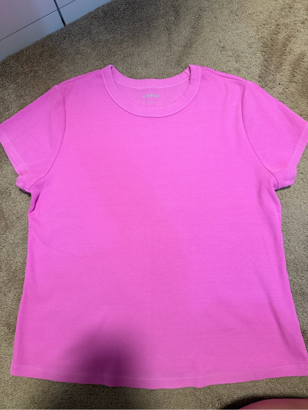 Old Navy Hot Pink Crewneck Ribber Snug Tee